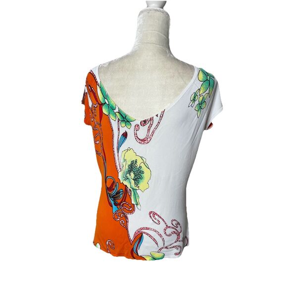 Alberto Makali Size XL Top T Shirt Double V Neck Embellished Beaded Art To Wear - Picture 4 of 7